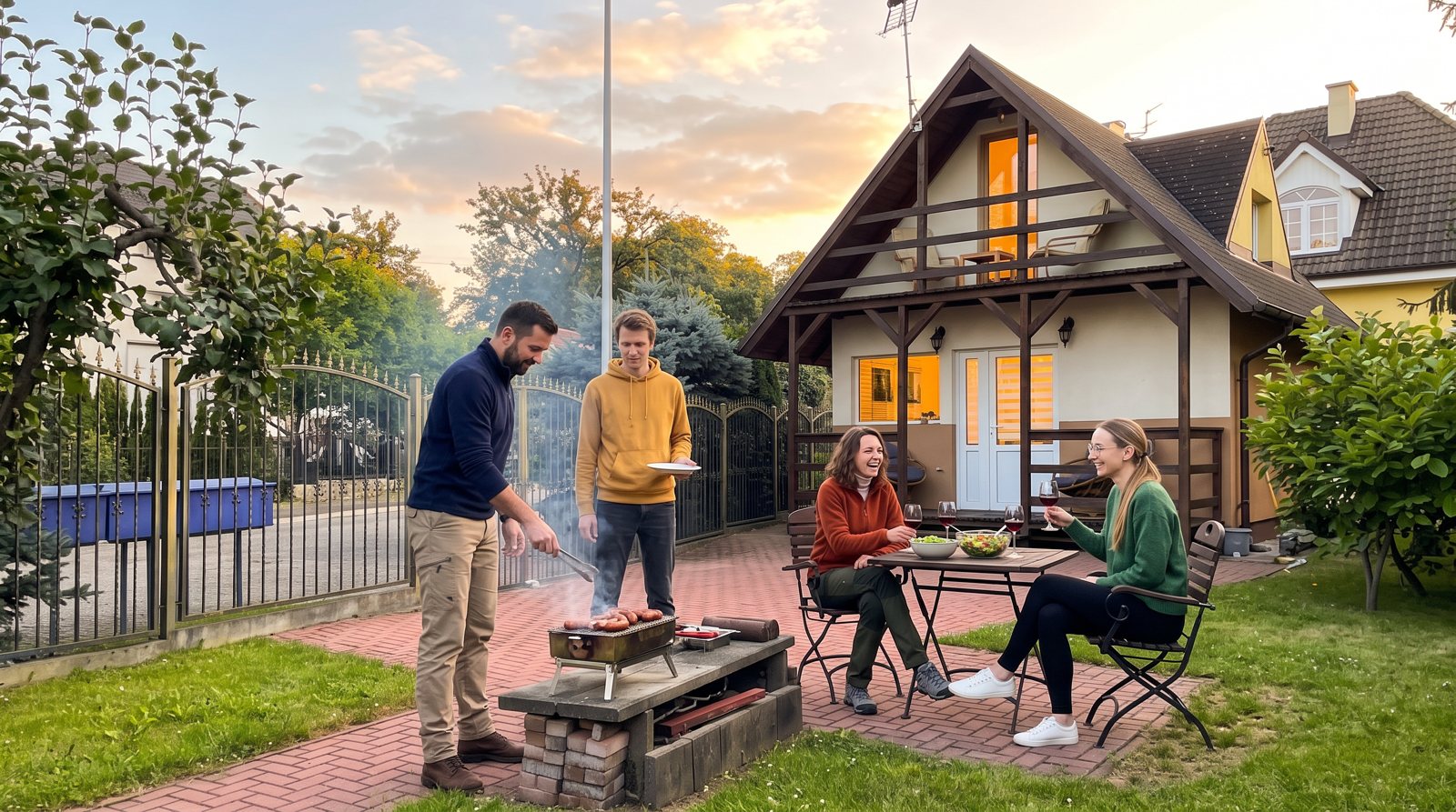 Wizualizacja: wieczorny grill w ogrodzie domku